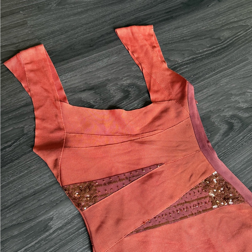 Herve Leger Asymmetrical Bandage Dress in Brightflame Orange - Picture 8 of 14